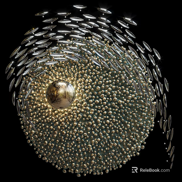 Modern Circular Wall Decor Featuring Gold Sphere Silver Leaf And Gold Dotted Accents 3d model