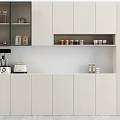 Modern Light Colored Sideboard Featuring Glass Front Cabinets Countertop Appliances And Storage 3d model