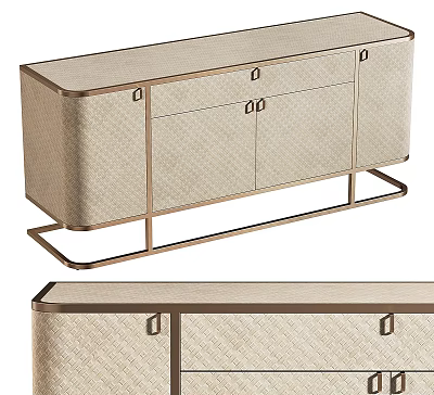 Modern TV Stand With Metal Frame Woven Door Panels And Storage Drawers 3d model