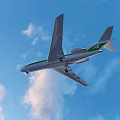 Green and White Passenger Airplane Flying High in Blue Sky with White Clouds