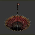 Red Traditional Oil Paper Umbrella With Intricate Patterns And Gold Accents