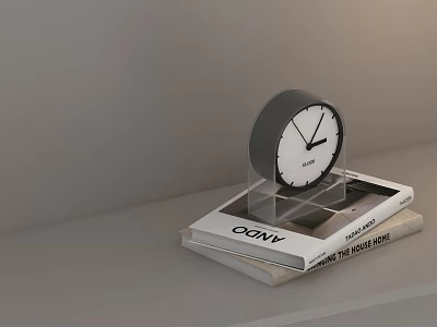 Modern Hinged Door Interior With Stacked Books And Round Clock 3d model