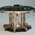 Modern Circular Architectural Structure With Black Gold Frame Steps And Hanging Ornaments 3d model