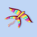 Rainbow Striped Kite With Bird Shaped Wings On Light Blue Background