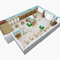 Food Specialty Store Interior With Bright Lighting Blue Walls Green Decor And Wooden Shelves