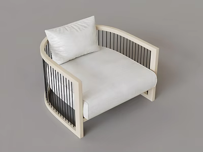 Modern Minimalist Accent Chair With White Cushion Pillow Wooden Frame And Black Metal Slats 3d model
