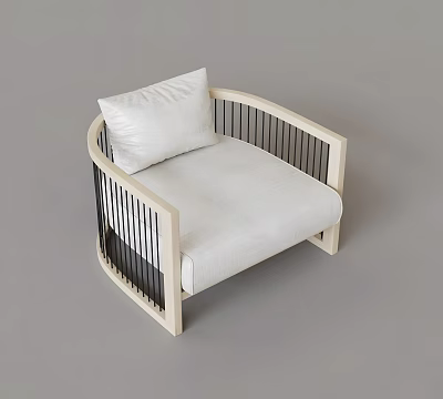 Modern Minimalist Accent Chair With White Cushion Pillow Wooden Frame And Black Metal Slats 3d model