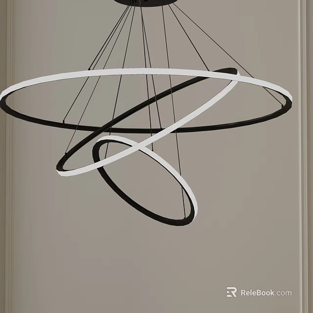 Modern Black and White Chandelier Featuring Circular Hanging Rings for Interior Design 3d model 