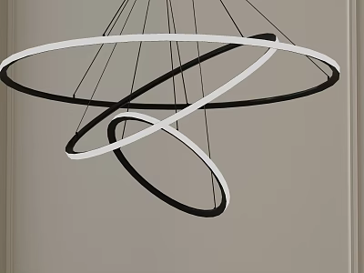 Modern Black and White Chandelier Featuring Circular Hanging Rings for Interior Design 3d model