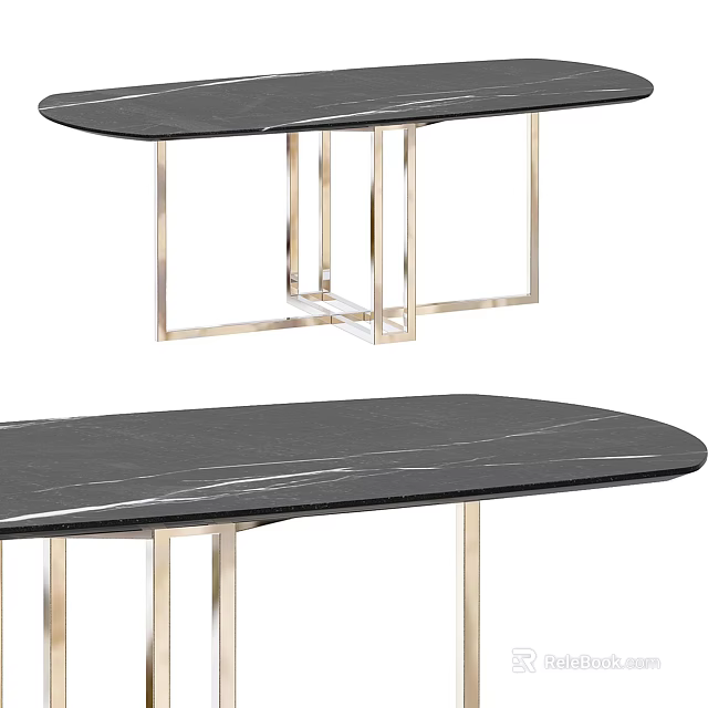 Modern Oval Coffee Table With Black Marble Top And Golden Metal Frame 3d model 