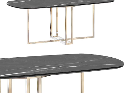 Modern Oval Coffee Table With Black Marble Top And Golden Metal Frame 3d model