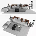 Modern Sofa And Coffee Table Set With Marble Top Round Pillows And Woven Rug 3d model