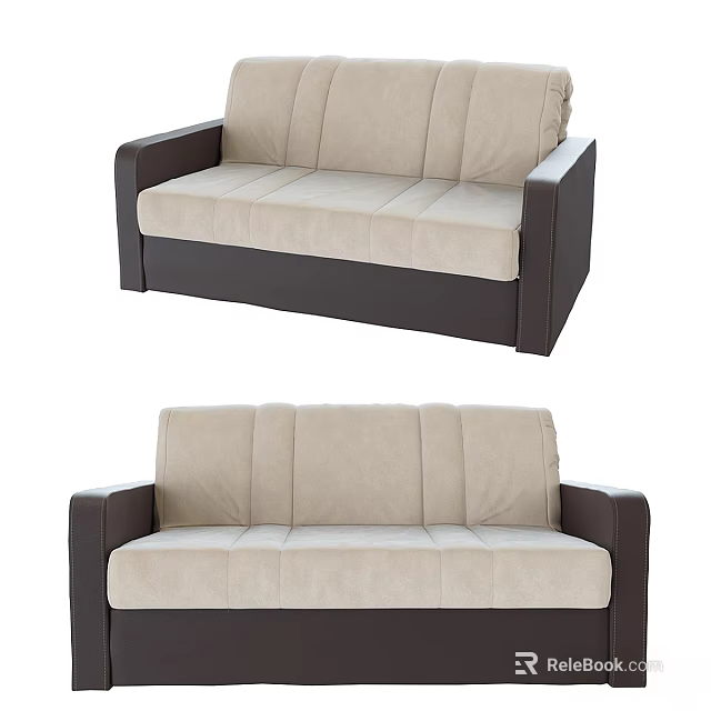 Modern Two Seater Sofa With Beige Upholstery And Dark Brown Armrest Frame 3d model