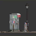 3D Model Street Scene With Street Lamp Stone Monument And Brick Pavement