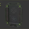 Futuristic Tech Control Panel With Green Indicator Lights Red Stripes And Star Emblem