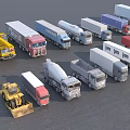 Various Commercial Trucks Collection Featuring Crane Mixer Trailer and Construction Vehicles in Multiple Colors