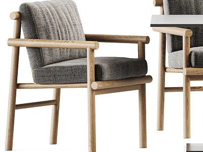 Modern Wooden Dining Chair With Gray Fabric Seat And Armrest Design 3d model