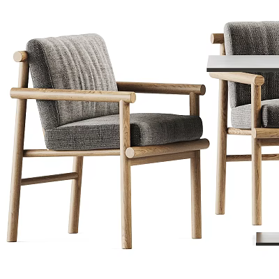 Modern Wooden Dining Chair With Gray Fabric Seat And Armrest Design 3d model