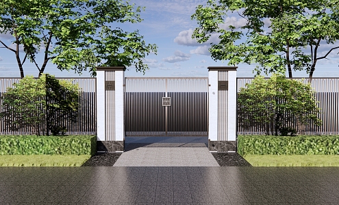 New Chinese Style Gate Patio Gate Villa Entrance Gate Iron Grille Entrance Door Garden Gate Wall 3d model