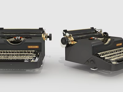 Industrial Equipment Vintage Black Typewriters Showcasing Mechanical Components And Metal Structure 3d model