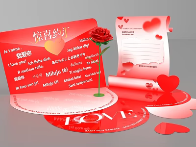 Romantic Red Love Themed Photo Spot With Rose Hearts And LOVE Signage 3d model