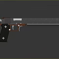 Modern Black And Red Pistol With Geometric Pattern Barrel And Cross Symbol