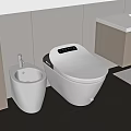 Modern Bathroom Interior With White Smart Toilet Bidet Wooden Vanity And Tiled Floor