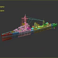 Realistic 3D Warship Model With Detailed Superstructure Gray Hull And Red Bottom