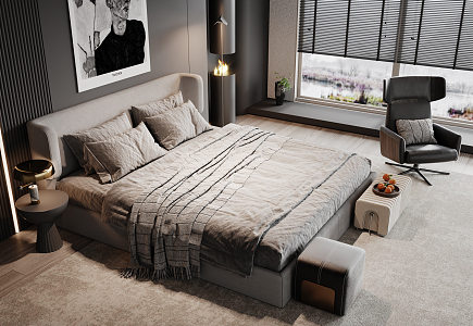 Modern Minotti Background Double Bed 3d model