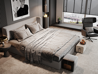 Modern Minotti Background Double Bed 3d model