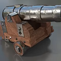 Vintage Historical Cannon Antique Military Weapon with Wooden Carriage and Metal Barrel