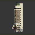 Multi Story Building With Green Roof Brown White Exterior And Ground Floor Shops