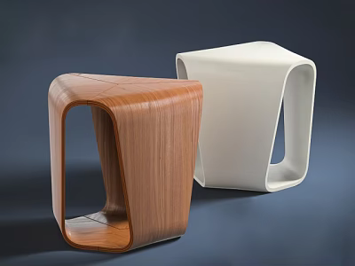 Modern Stylish Side Tables In Wooden And White With Unique Curved Design 3d model
