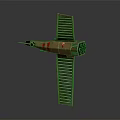 Golden Fighter Jet Model With Cross Shaped Wings Rear Engines And Red Stripes