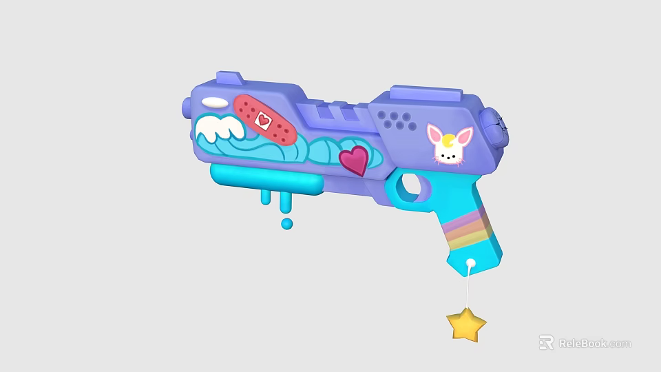 Purple And Blue Toy Gun With Band Aid Wave Heart Unicorn Head Rainbow Star Pendant 3d model 
