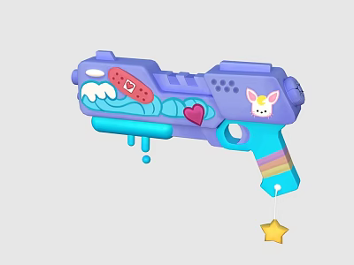 Purple And Blue Toy Gun With Band Aid Wave Heart Unicorn Head Rainbow Star Pendant 3d model
