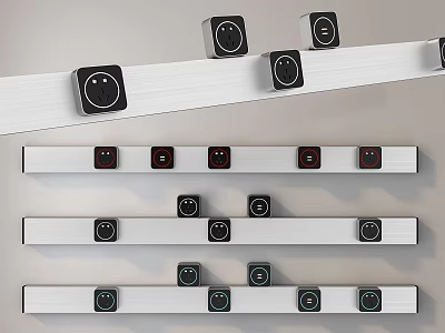 Multiple Track Mounted Switch Panels With Modern Black Design And White Rails 3d model