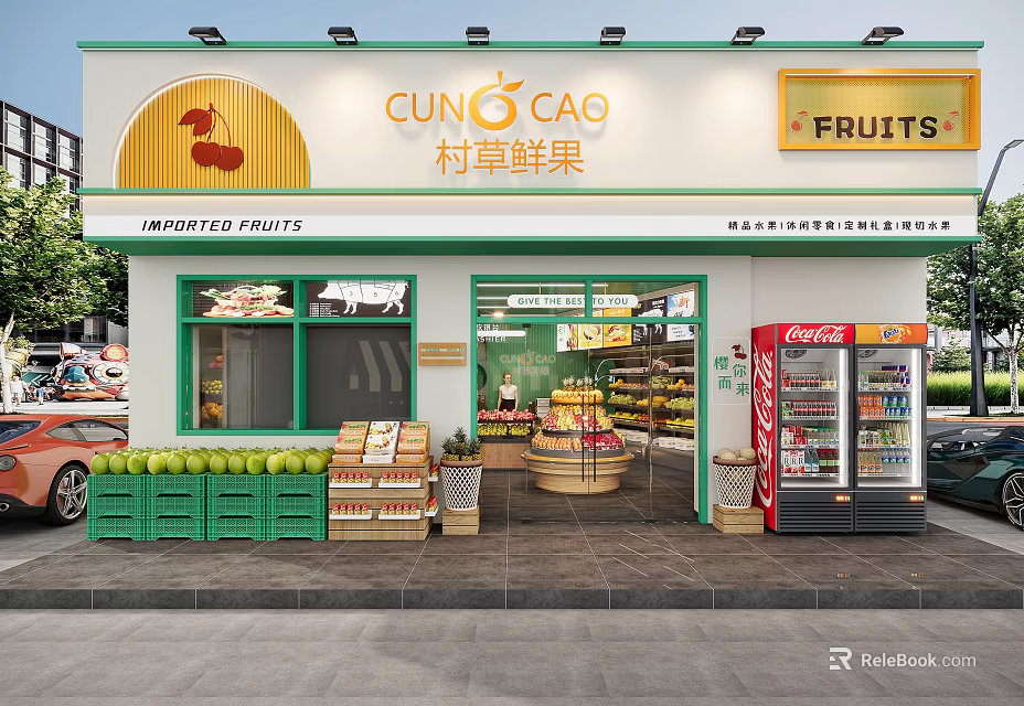 Stylish Modern Fresh Fruit Store Exterior With Assorted Fresh Produce And Quality Imported Fruits 3d model 