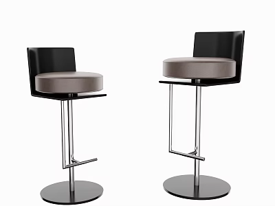 Modern Bar Stools With Black Backrest Light Gray Cushion And Metal Frame 3d model