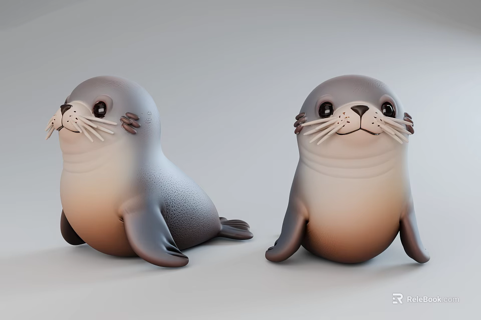 Two Reptile 3D Models with Gray Light Brown Bodies Sitting Facing Front on Gray Background 3d model 