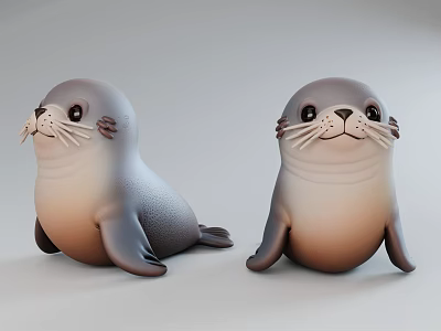 Two Reptile 3D Models with Gray Light Brown Bodies Sitting Facing Front on Gray Background 3d model