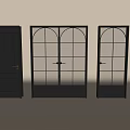 Black Double Doors With Glass Grid Design And Arched Frame For Interior 3d model