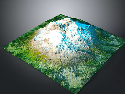 3D Terrain Model Featuring Mountain Peak With Green Vegetation And White Snowy Top 3d model