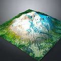 3D Terrain Model Featuring Mountain Peak With Green Vegetation And White Snowy Top