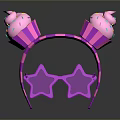 Pink And Purple Animal Ear Headband With Cupcake Decorations And Star Shaped Glasses
