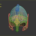 Warrior Helmet Featuring Dragon Decorative Ornament Intricate Metallic Carvings Red Green Gems