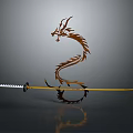 Samurai Sword Traditional Weapon With Golden Blade Black Handle And Orange Dragon Design