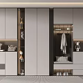 Modern Shoe Cabinet Interior Design with Clothing Storage Hanging Area Open Shelves and Decorative Items