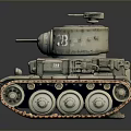 Vintage Military Tank With Number 72 On Turret And Brown Tracks