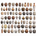 Assorted Ceramic Vessels with Various Shapes Sizes and Traditional Design Patterns 3d model